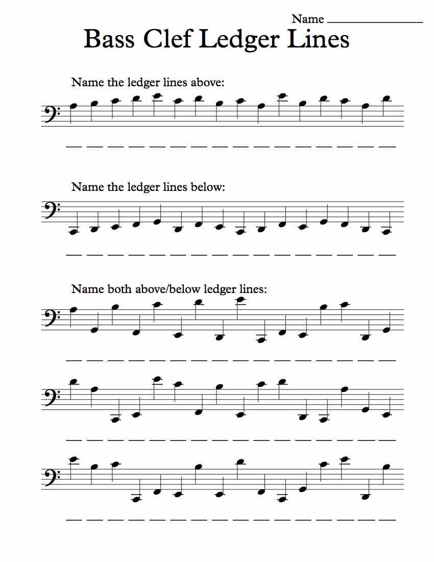 Bass Clef Ledger Lines â Worksheet